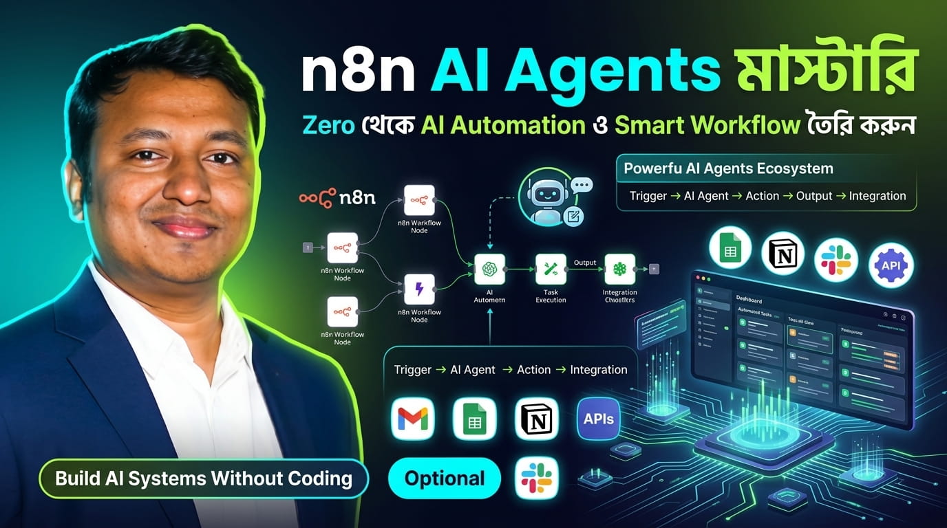 n8n AI Agents মাস্টারি: Zero থেকে AI Automation ও Smart Workflow তৈরি করুন